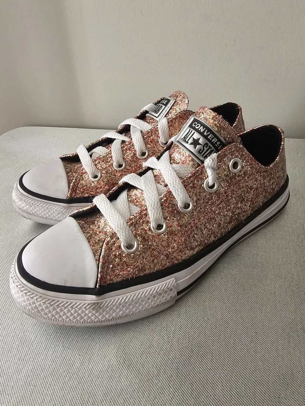 CONVERSE All Star Girls Rose Gold Sparkle Low Top Sneakers
